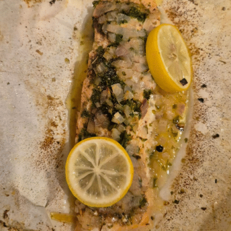 Steam Salmon serve with Steam Vegetables